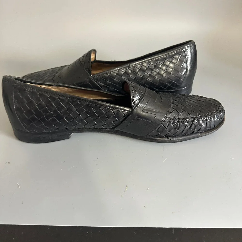 Cole Haan City Mens Woven Leather Penny Loafers Black Vintage Size 13 Shoes